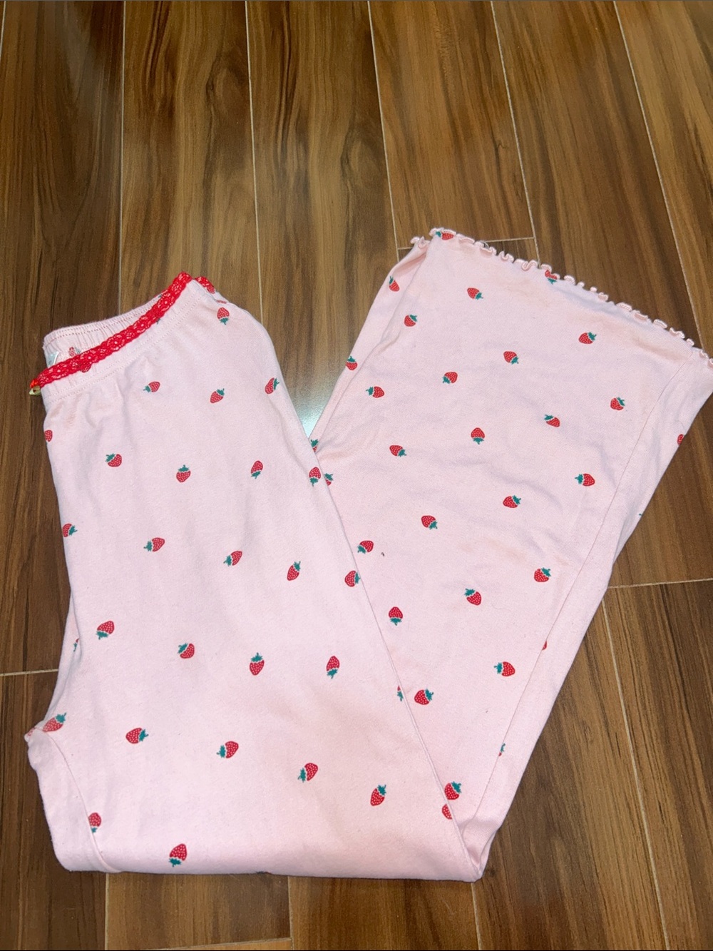 Medium 100% cotton Love Peace & Lazy days strawberry pajama pants